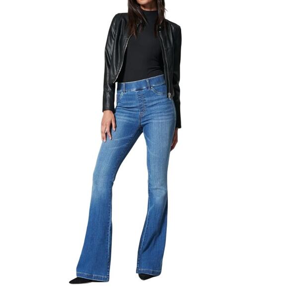 Spanx Flare Leg Pull-On Jeans Vintage Indigo Wash Size Large Regular - Picture 6 of 7